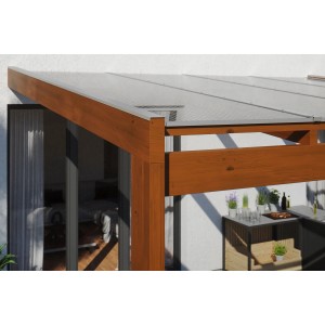 Skan Holz Terrassenüberdachung Novara, 557x359 cm, Nussbaum, mit klarer Doppelstegplatte.