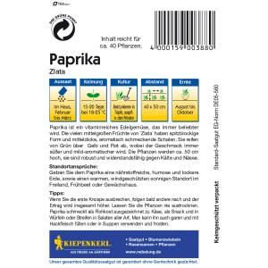 Kiepenkerl Paprika Zlata Samenpackung: Vitaminreiche, robuste Gemüsesamen für mild-aromatische Paprika.