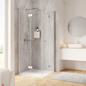 Schulte ExpressPlus Drehfalttür Eckeinstieg Garant 2.0, Alu-Natur, 200x100 cm, im Badezimmer.