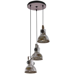 Eglo Barnstaple Pendelleuchte, 3-flammig, Grau-Metall-Holz im Industrie-Look.