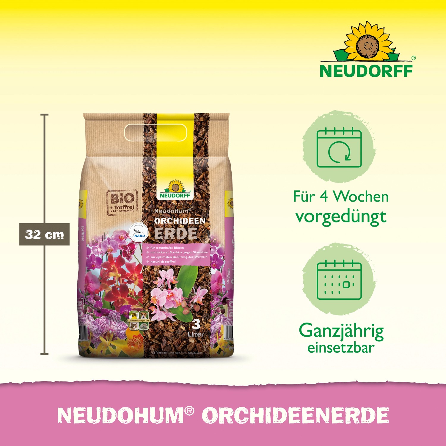 Neudorff NeudoHum Orchideen-Erde, 3 Liter Sack, torffrei und vorgedüngt.