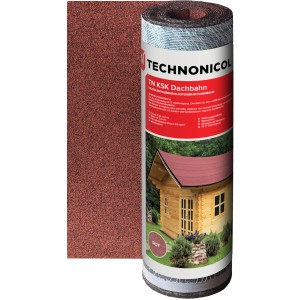 Technonicol Bitumen-Dachbahn TN KSK Rot, 2,5 m², Rolle und Muster der Bitumenbedachung.