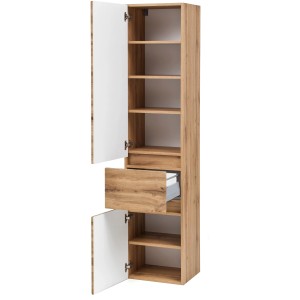 Offener Held Möbel Bad-Hochschrank Salerno, 40 cm, Wotaneiche mit Schublade und Einlegeböden.