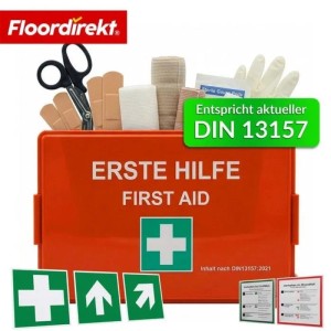 Floordirekt Erste-Hilfe-Koffer DIN 13157 Verbandskasten Wandhalterung ISO-Aufkleber