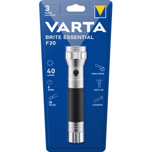Varta LED-Taschenlampe Brite Essential F20, Aluminiumgehäuse mit gummiertem Griff.