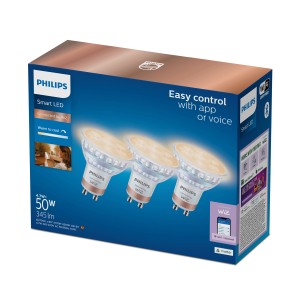 Philips WIZ GU10 LED-Leuchtmittel 3er-Set, smarte Steuerung, 2700K, 400lm, 5W.