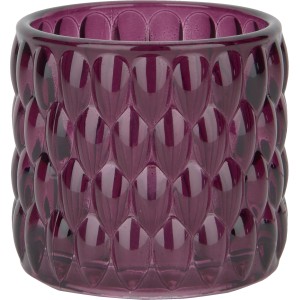 Magenta Teelichthalter Dark Wonder aus Glas mit strukturierter Oberfläche, 6 cm hoch.