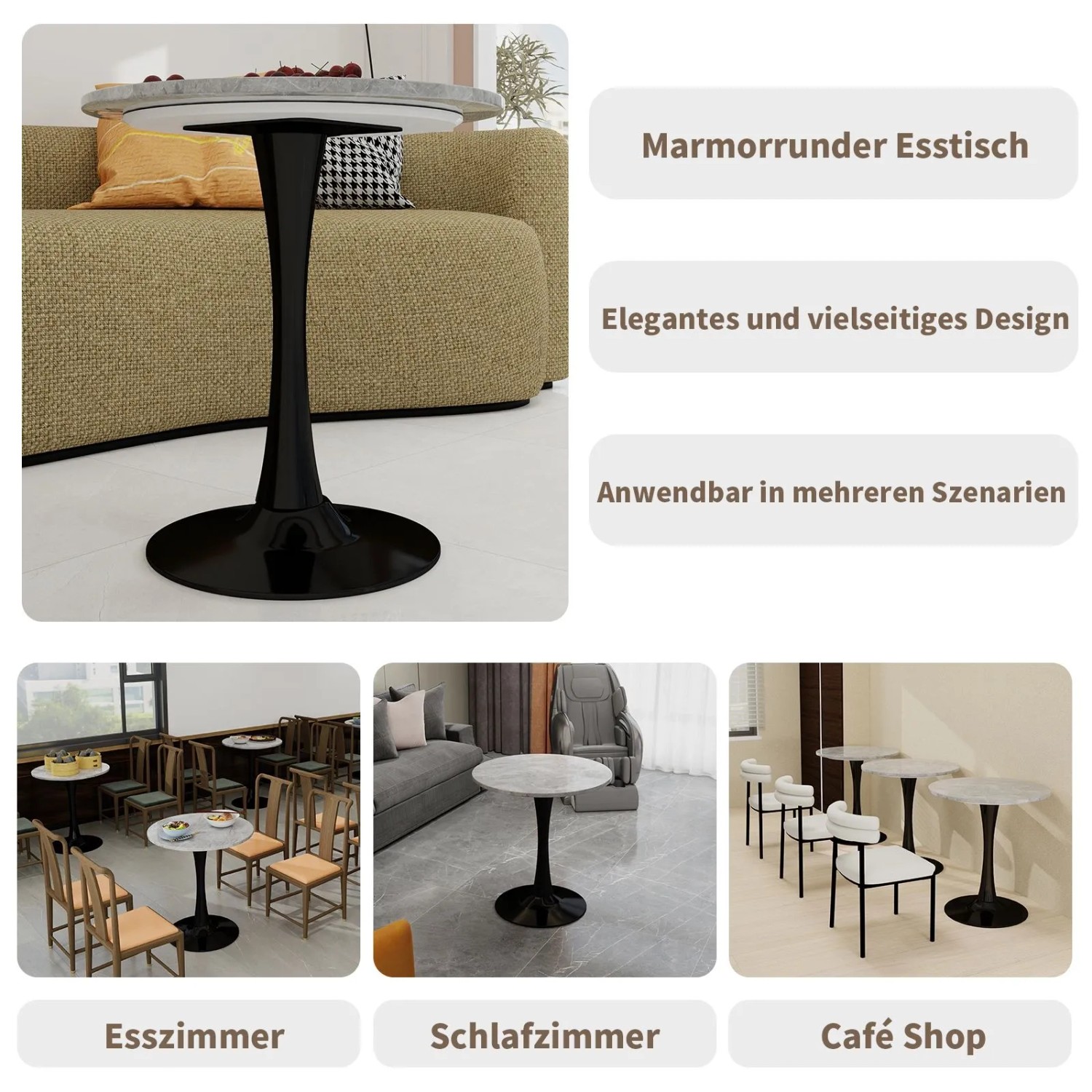 okwish Couchtisch mit Marmor Tischplatte Wohnzimmer Esszimmer 70x70x72cm Grau_6