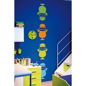 Wandgestaltung mit bunten Monster-Motiven, gestrichen mit Marabu Edelmatt Wand-Akzentfarbe.