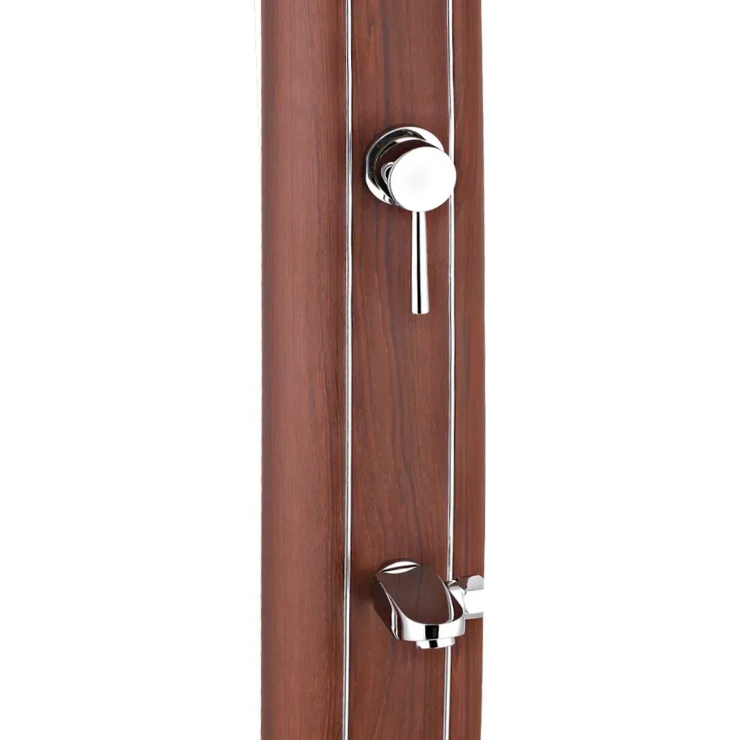 Gre Solardusche Aluminium in Holzoptik, 32 l, mit Armatur und Fußwaschhahn.