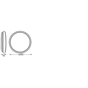 Technische Zeichnung der schwarzen LED-Deckenleuchte Orbis London, Durchmesser 48 cm.