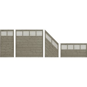 Sichtschutzzaun Nicea, grau, 180x180cm, Kiefernholz, mit gewellten Lamellen. Elemente in verschiedenen Formen.