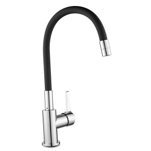 baliv Küchenarmatur KI-1820 Chrom-Schwarz mit flexiblem, schwarzem Silikonauslauf.