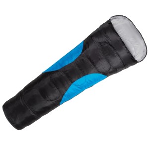 Mumienschlafsack Deluxe, extra breit, schwarz-blau für Camping & Outdoor.