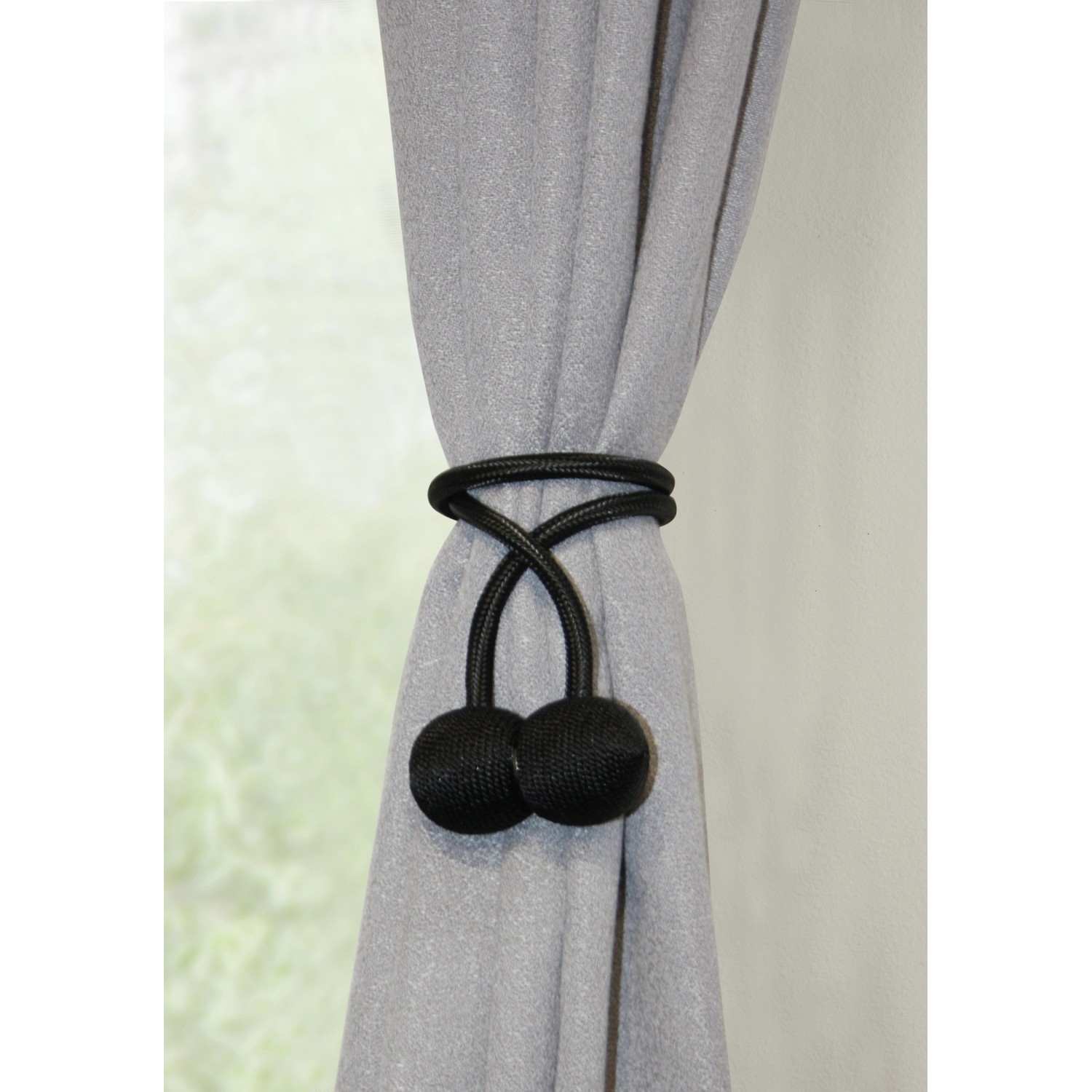 Gardinia Raffhalter Flex-S, schwarz, 2er-Set. Magnet-Halterung für Gardinen und Vorhänge.