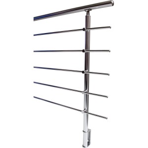 Dieda Geländerset aus Aluminium, eloxiert, mit waagerechten Rundstäben. Detailansicht.