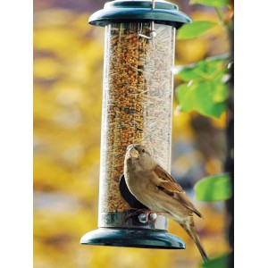 Dobar Vogelfutterspender aus Metall/Kunststoff mit Spatz. Vogelhaus mit zwei Futterplätzen.
