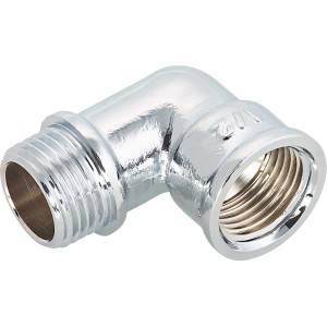 Verchromter Messing Gewinde-Winkel 18,6/21 mm für Trinkwasser- und Heizungsrohrverlegung.