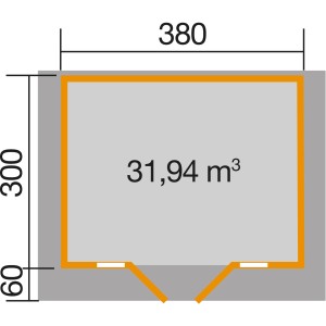 Grundriss Weka Weekendhaus 137, 380x300 cm, mit Maßen und Flächenangabe.