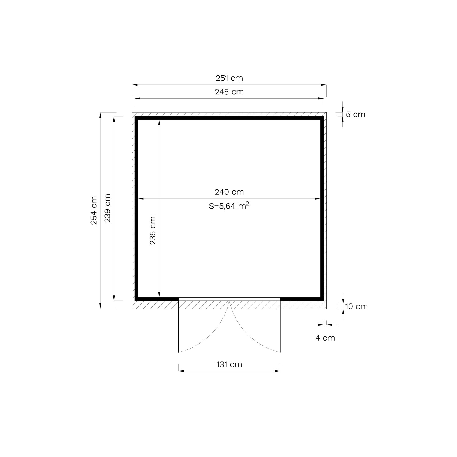 Grundriss Bertilo Holz-Gartenhaus Alster 245x239 cm: Maße und Details zum Gartenhaus.