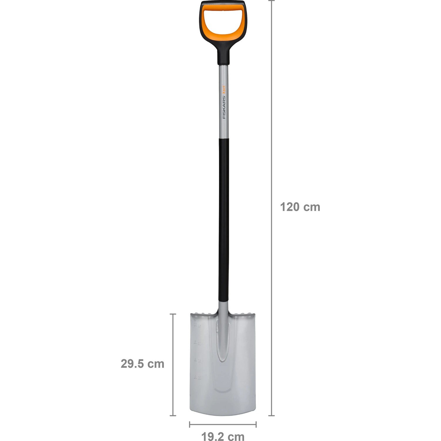 Fiskars Xact Gärtnerspaten Rund, 120 cm, mit D-Griff. Ideal zum Graben in harten Böden.