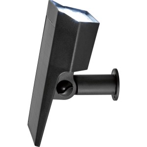 Schwarze LED Solar-Außenleuchte mit Erdspieß oder Wandmontage.