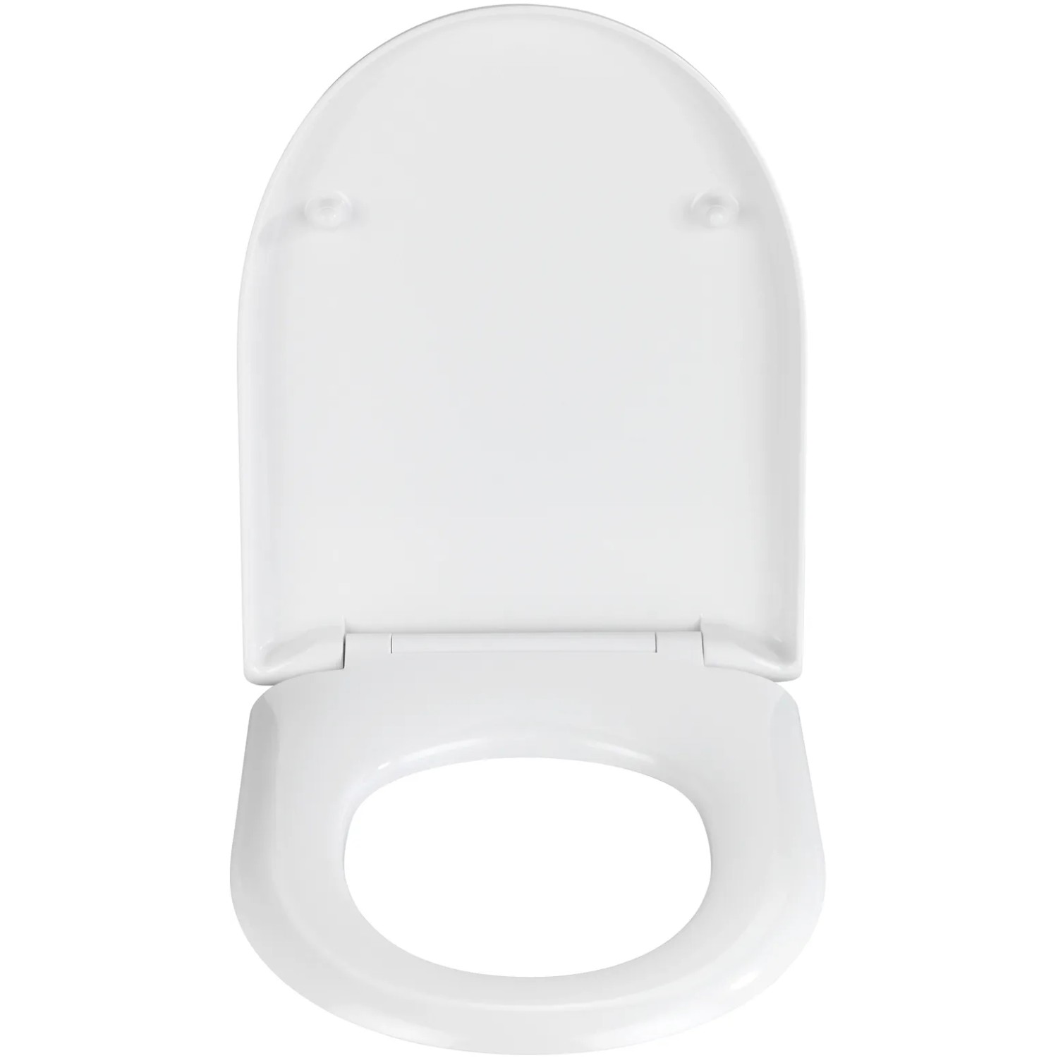 Weißer Wenko WC-Sitz Exclusive für Geberit Renova, Duroplast, mit geöffnetem Deckel.