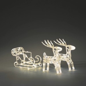 Konstsmide LED Rentiere mit Schlitten aus Acryl, warmweiß, für weihnachtliche Dekoration.