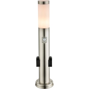 Edelstahl Wegeleuchte BOSTON I, 60 cm hoch, mit Bewegungsmelder und Steckdosen.