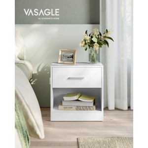 Weißer Vasagle Nachttisch mit Schublade und Ablagefläche.