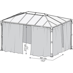 Palram Canopia Insektenschutznetz für Martinique Pavillon 3x3.6m, anthrazit, mit Reißverschlüssen und Haken.