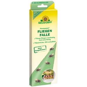 Neudorff Fliegenfalle Permanent, 4er-Packung. Insektizidfreie Klebefalle mit 3D-Lockeffekt für den Innenbereich.