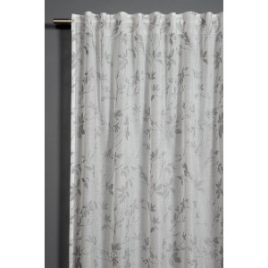 Bennetti Schal Silbergrau mit Zweig-Ausbrenner Muster, halbtransparenter Fenstervorhang.