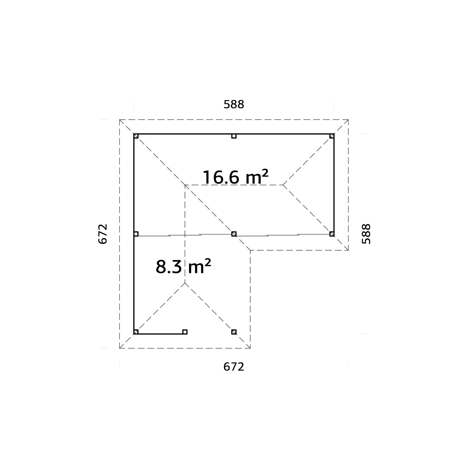Grundriss Palmako Pavillon Bianca Set222, 588x588 cm, graue Tauchgrundierung.