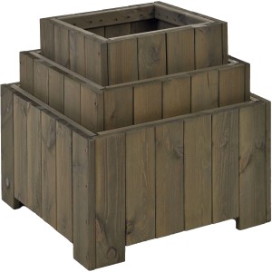 Gaspo Blumenkasten Wels 3er Set in Vintage Grau aus Holz, Pflanzkübel für Garten und Terrasse.