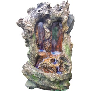 Granimex Wasserspiel Taki, Gartenbrunnen in Natursteinoptik mit LED-Beleuchtung, 99x48x60cm.