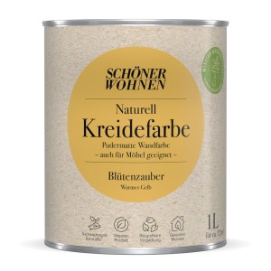 Schöner Wohnen Kreidefarbe Naturell Blütenzauber, 1 Liter Dose, warmes Gelb. Pudermatte Wandfarbe.
