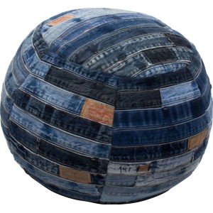 Runder Kayoom Sitzpouf in Jeansblau aus Baumwolle, 35x40 cm. Bequemer Sitzsack für Wohnzimmer und mehr.