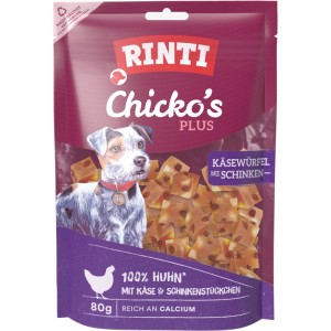 Rinti Hunde-Natursnacks Chicko Plus Käse-Schinken-Würfel mit Huhn 80 g