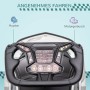 Detailansicht des Lenkrads vom AIYAPLAY Kinderfahrzeug. Schwarzes Armaturenbrett mit Display, Hupe und Motorgeräusch-Tasten.