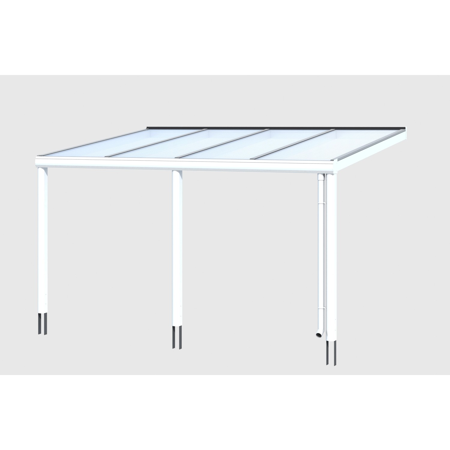 Weiße Skan Holz Terrassenüberdachung Garda mit Polycarbonat-Doppelstegplatten.