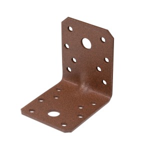 Duravis Schwerlast Winkelverbinder, rostbraun, 70x70x55 mm, mit Sicke und Löchern für Schrauben.