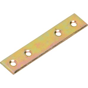 Gelb verzinkter Flachverbinder, 75x15 mm, mit vier Löchern zur Befestigung.