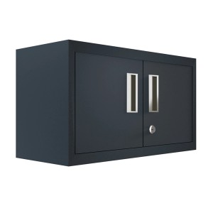 Abschließbarer Ar Shelving Metallschrank, 40x70x30 cm, anthrazitgrau mit silbernen Griffen.