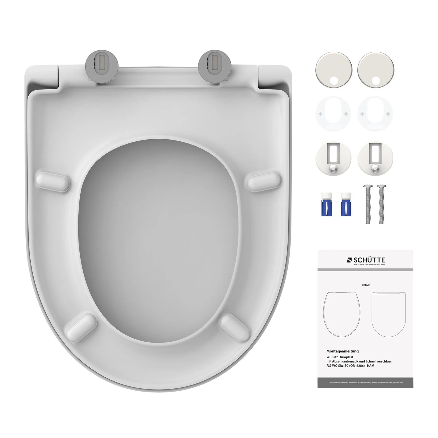 Schütte WC-Sitz D-Form Pro 3, Duroplast, Weiß, mit Zubehör und Montageanleitung.