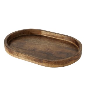 Dunkelbraunes Boltze Tablett Ovolio aus Mango-Holz, 23x35 cm, für Geschenkartikel und Deko.