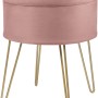 Rosa Sitzhocker Blush Bordeaux mit goldenem Metallgestell, Ø 36 cm, Stauraum.