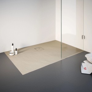Rechteckige Schulte Duschwanne ExpressPlus 140x100 cm in Sand, Mineralguss mit Ablaufgarnitur.