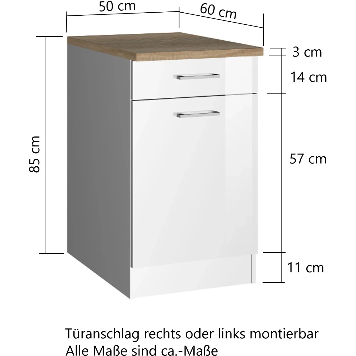 Held Möbel Küchenunterschrank Mailand 50 cm Tür/Schubkasten Hochglanz Weiß/Weiß kaufen bei OBI