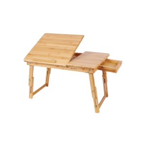 Songmics Laptoptisch aus Bambus, naturfarben, mit verstellbarer Platte und Beinen.
